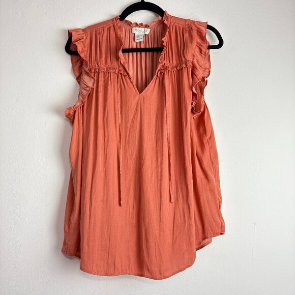 Rachel Zoe Ruffle Sleeve Blouse Top Large Rust Boho Feminine Flowy Lightweight - Picture 1 of 6